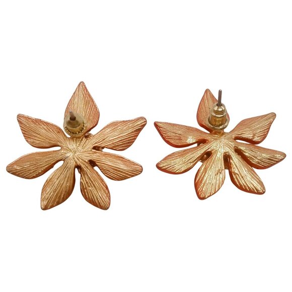 Poinsettia Earrings Red Enamel Rhinestones Gold Tone Pierced Ear Backing Earring - Picture 5 of 7